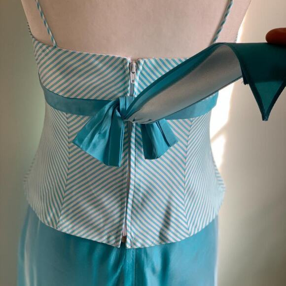 Fairycore Two Piece Dress Small Blue Striped Bustier Top Midi Skirt Prom Formal - Picture 4 of 8